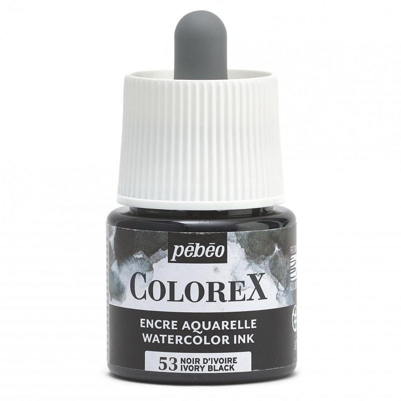 Akvarelový atrament COLOREX, ivory black 45 ml