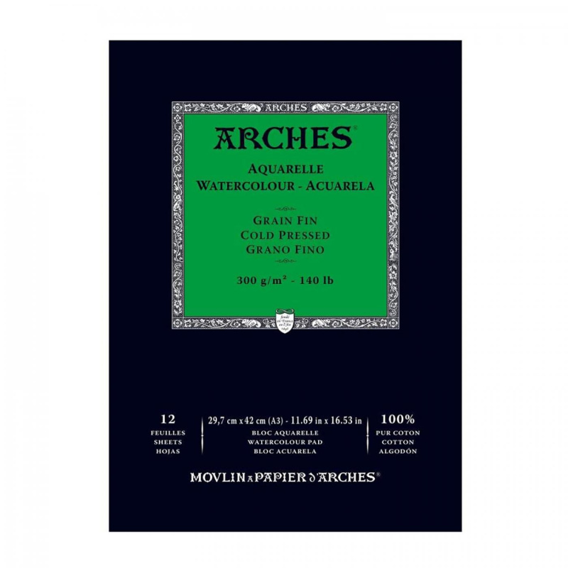 Arches skicák na akvarel CP, jemný, 29,7 x 42 cm, 300 g, 12 listov
