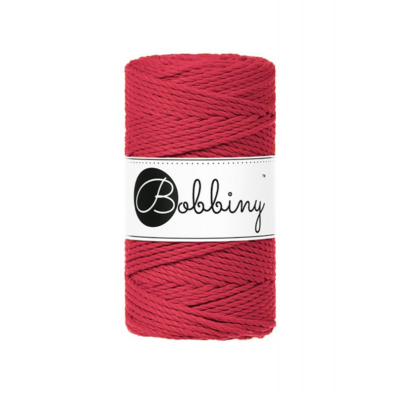 Bobbiny, Macramé 3 x točená šnúra, 3 mm, 100 m, Classic Red