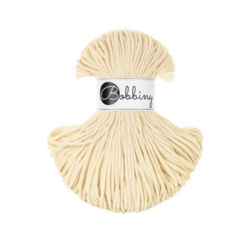 Bobbiny, Macramé pletená šnúra, 3 mm, 100 m, Butter Yellow
