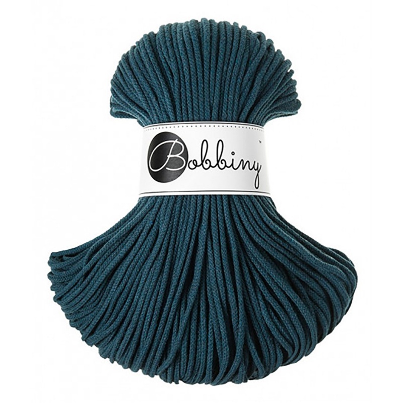 Bobbiny, Macramé pletená šnúra, 3 mm, 100 m, Peacock blue