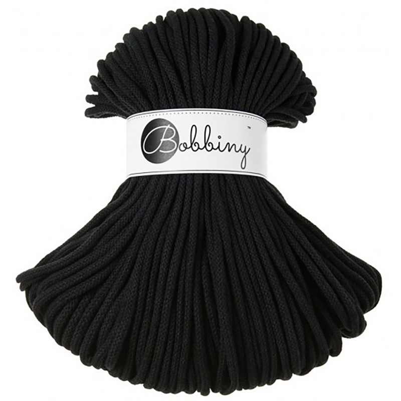 Bobbiny, Macramé pletená šnúra, 5 mm, 100 m, Black