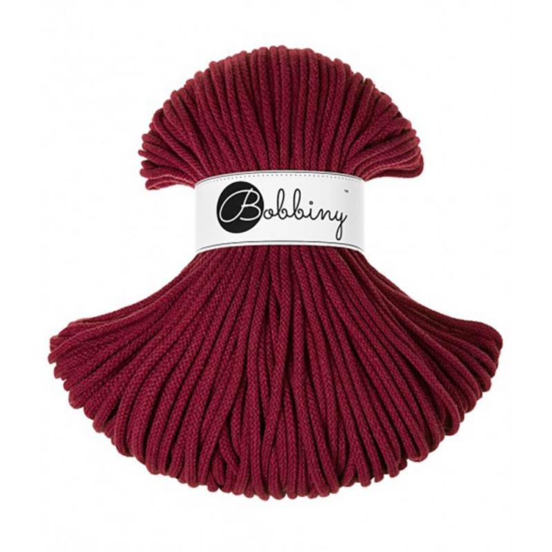 Bobbiny, Macramé pletená šnúra, 5 mm, 100 m, Wine Red