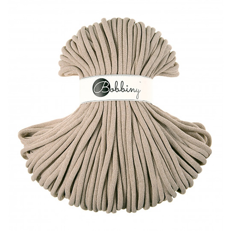 Bobbiny, Macramé pletená šnúra, 9 mm, 100 m, Beige