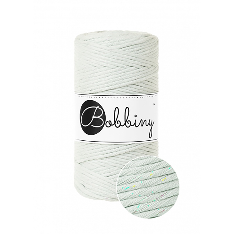 Bobbiny, Macramé točená šnúra, 3 mm, 100 m, Glossy Milky Green