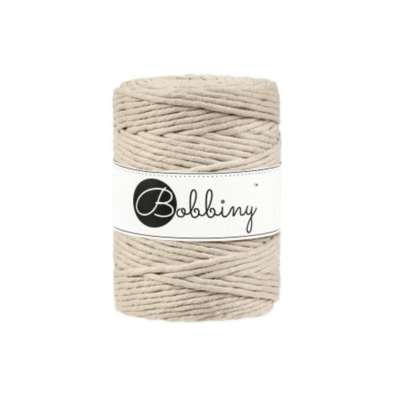 Bobbiny, Macramé točená šnúra, 5 mm, 100 m, Beige