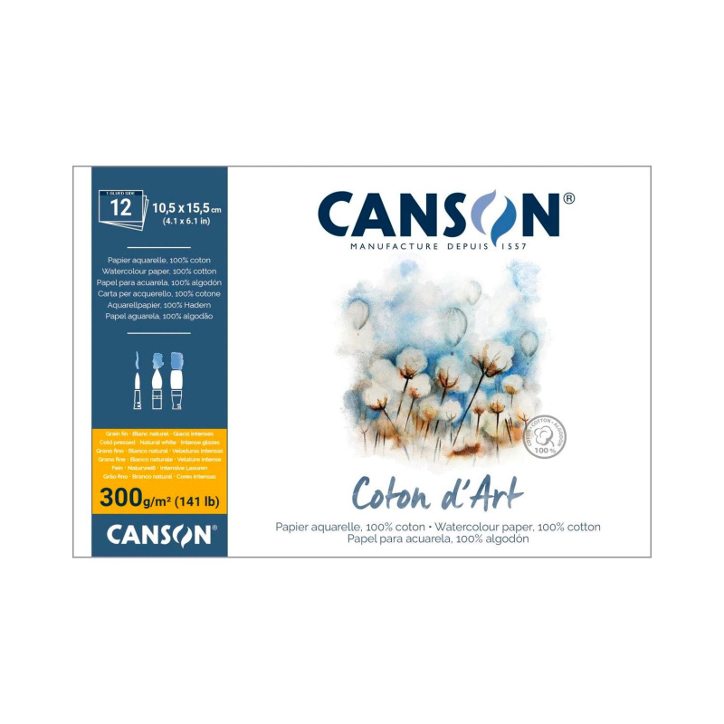 CANSON Skicár Coton dArt akvarelový blok CP 300 g, 10,5 x 15,5 cm, 12 listov