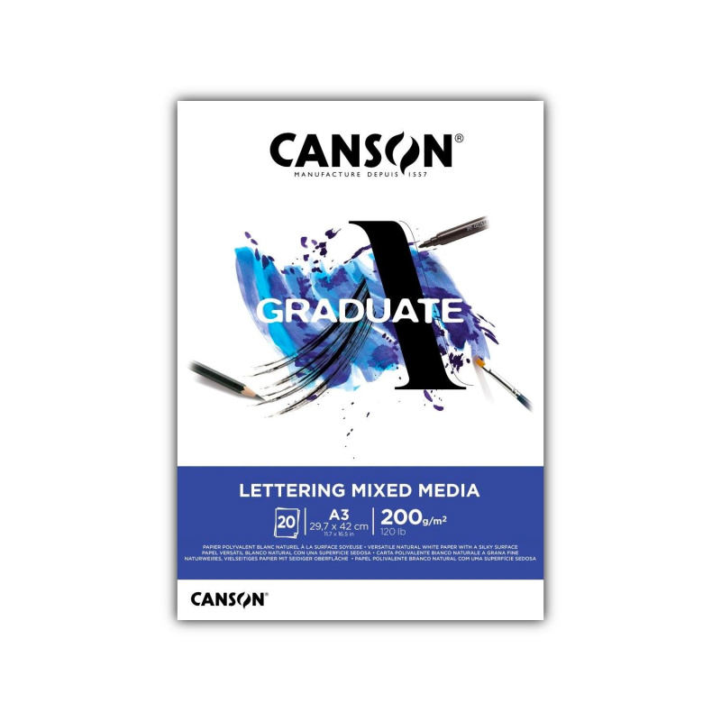 CANSON Skicár Graduate Lettering Mix Media, A3, 200 g, 20 listov