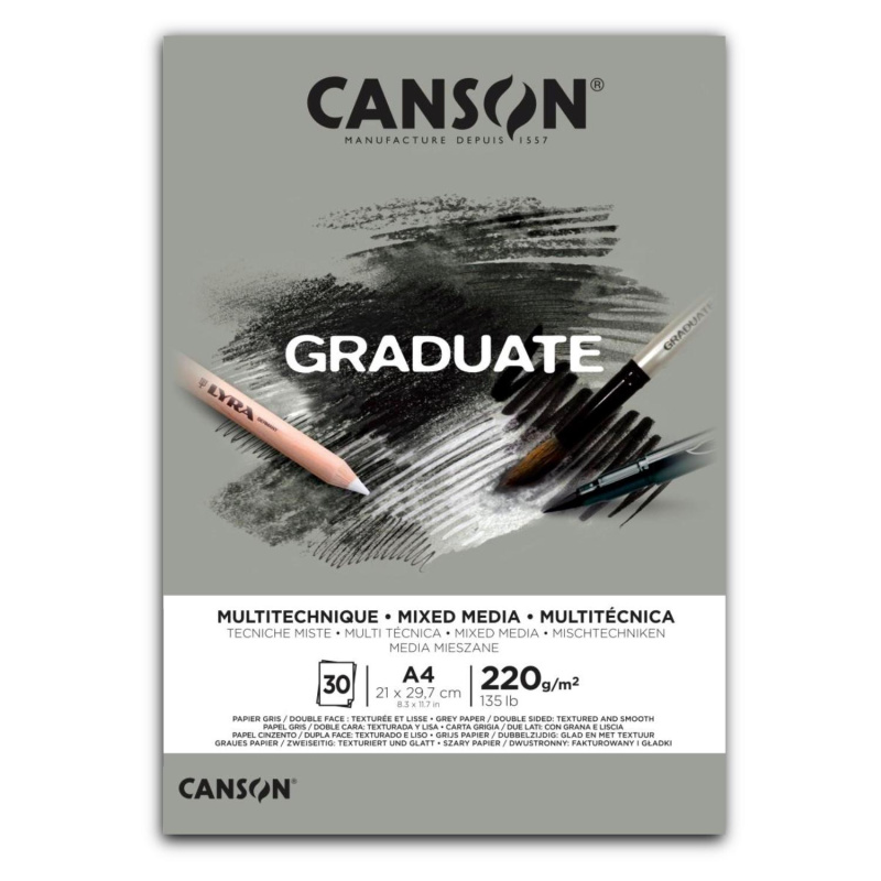 CANSON Skicár Graduate Mixed Media grey A4, 220 g, 30 listov
