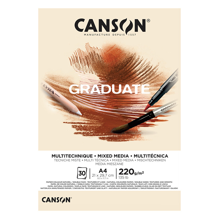 CANSON Skicár Graduate Mixed Media natural A4, 220 g, 30 listov