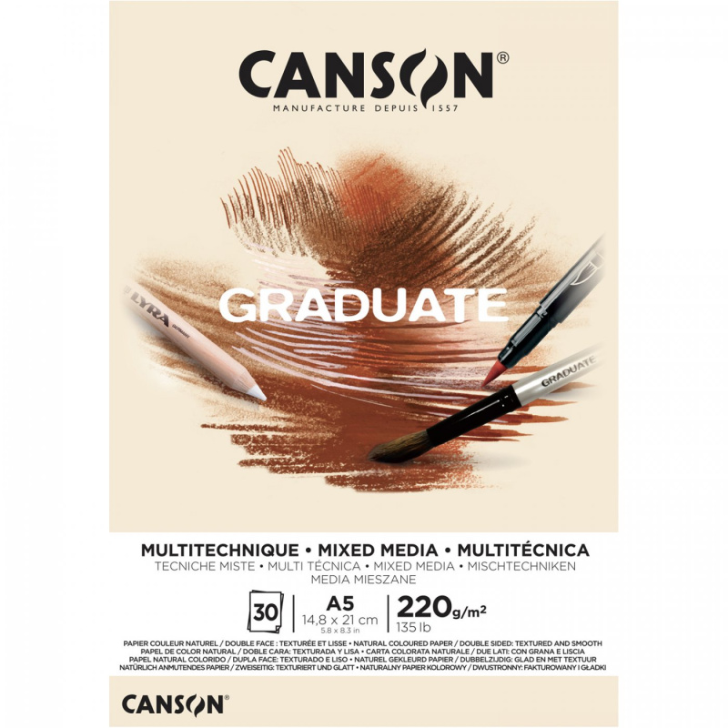 CANSON Skicár Graduate Mixed Media natural A5, 220 g, 30 listov