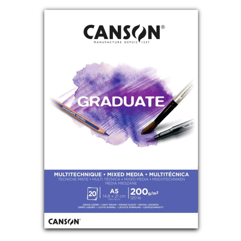 CANSON Skicár Graduate Mixed Media white A5, 200 g, 20 listov
