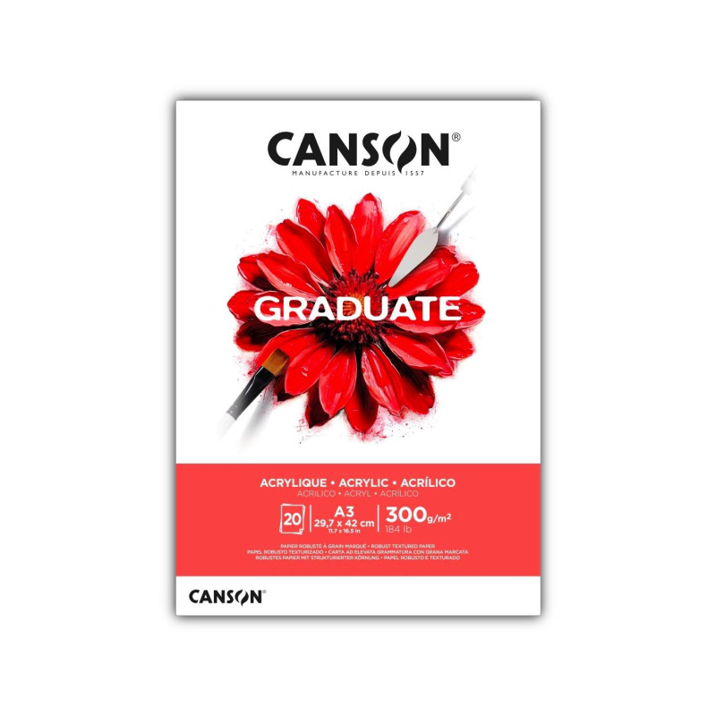 CANSON Skicár Graduate na akryl, A3, 300 g, 20 listov