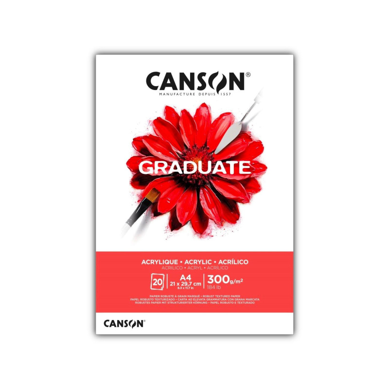 CANSON Skicár Graduate na akryl, A4, 300 g, 20 listov