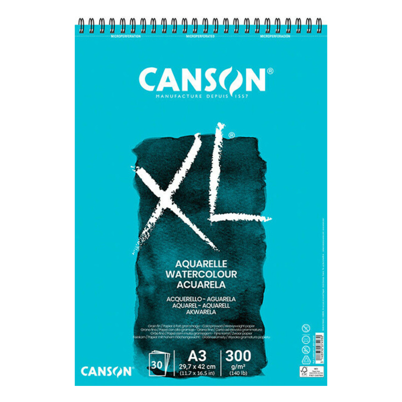 CANSON XL Aquarelle CP, A3, 300g, 30 listov, biely
