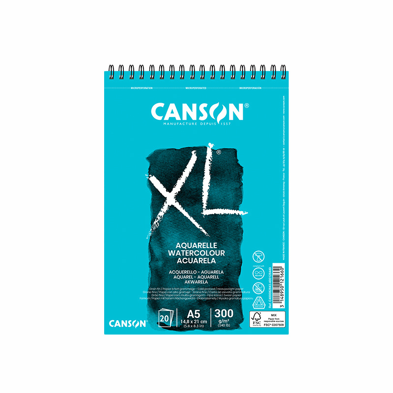 CANSON XL Aquarelle CP, A5, 300g, 20 listov, biely