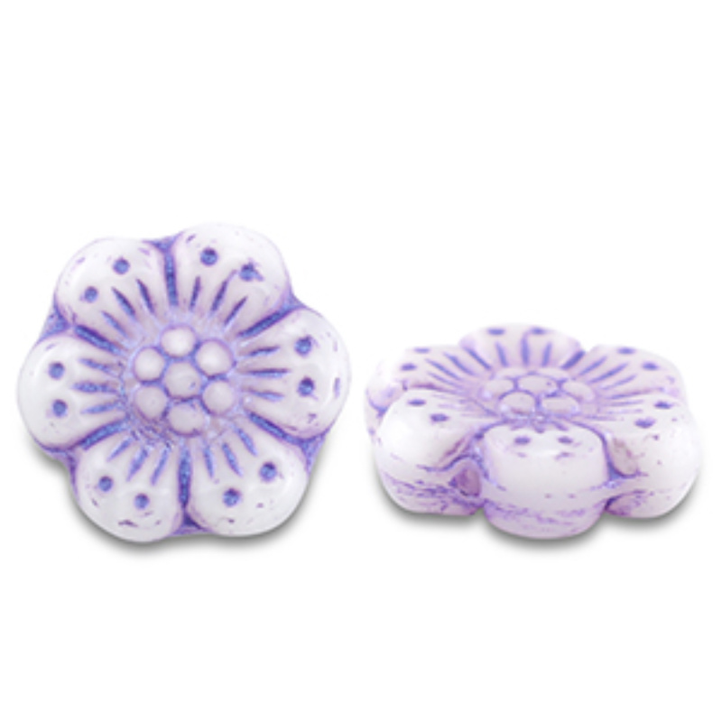 České korálky, kvetina, 14 mm, lilavá