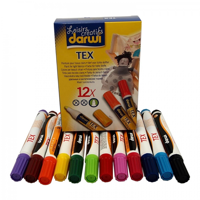 DARWI TEX, fixky na textil  12 x 6 ml sada