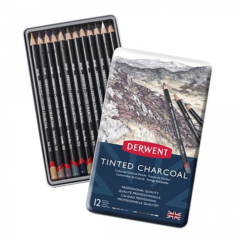 Derwent, Sada pasteliek TINDED CHARCOAL, 12 ks