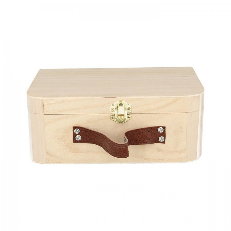 Drevený kufrík, kožená rúčka, 23 x 17 x 9 cm