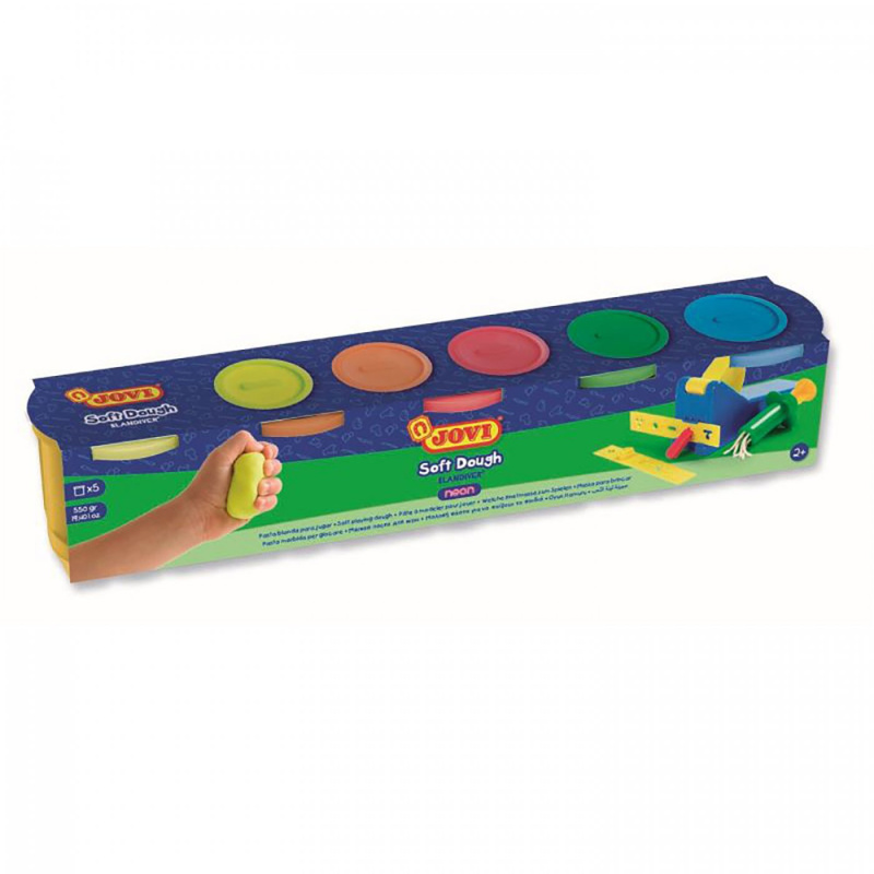 JOVI, Soft Dough plastelína pre deti, 5 x 110 g, neónová