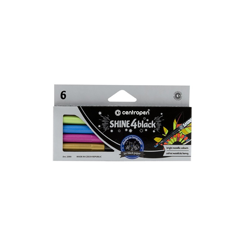 Metalické fixky CENTROPEN, Shine 4 black, sada 6 ks