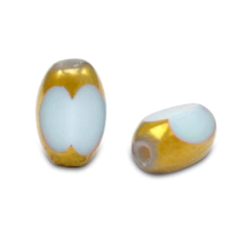 Oválna sklenená korálka 5 x 7 mm, 10 ks, krémová šedo-zlatá