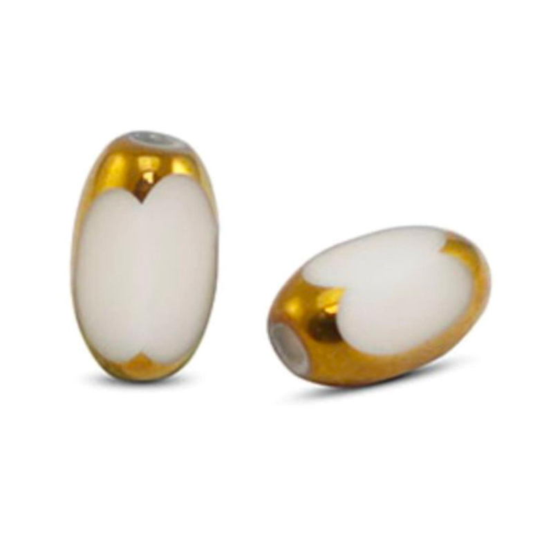 Oválna sklenená korálka 6 x 2,5 mm, 10 ks, bielo-zlatá 