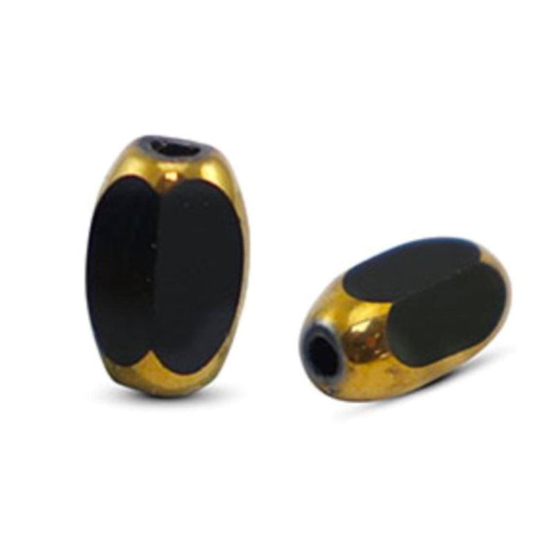 Oválna sklenená korálka 6 x 2,5 mm, 10 ks, čierno-zlatá