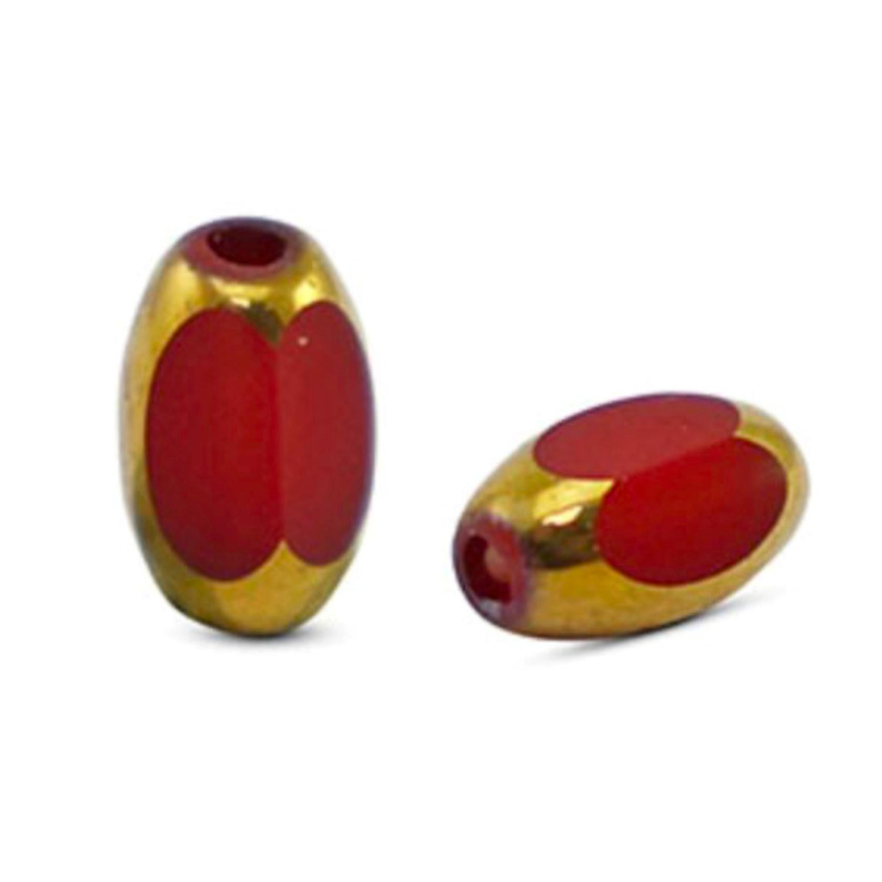 Oválna sklenená korálka 6 x 2,5 mm, 10 ks, hnedočerveno-zlatá