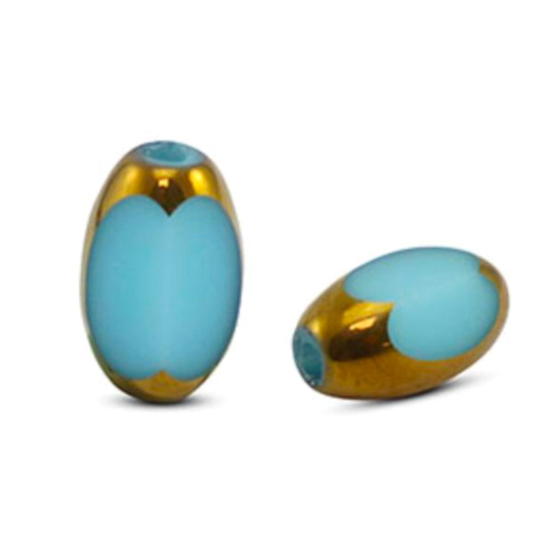 Oválna sklenená korálka 6 x 2,5 mm, 10 ks, modro-zlatá