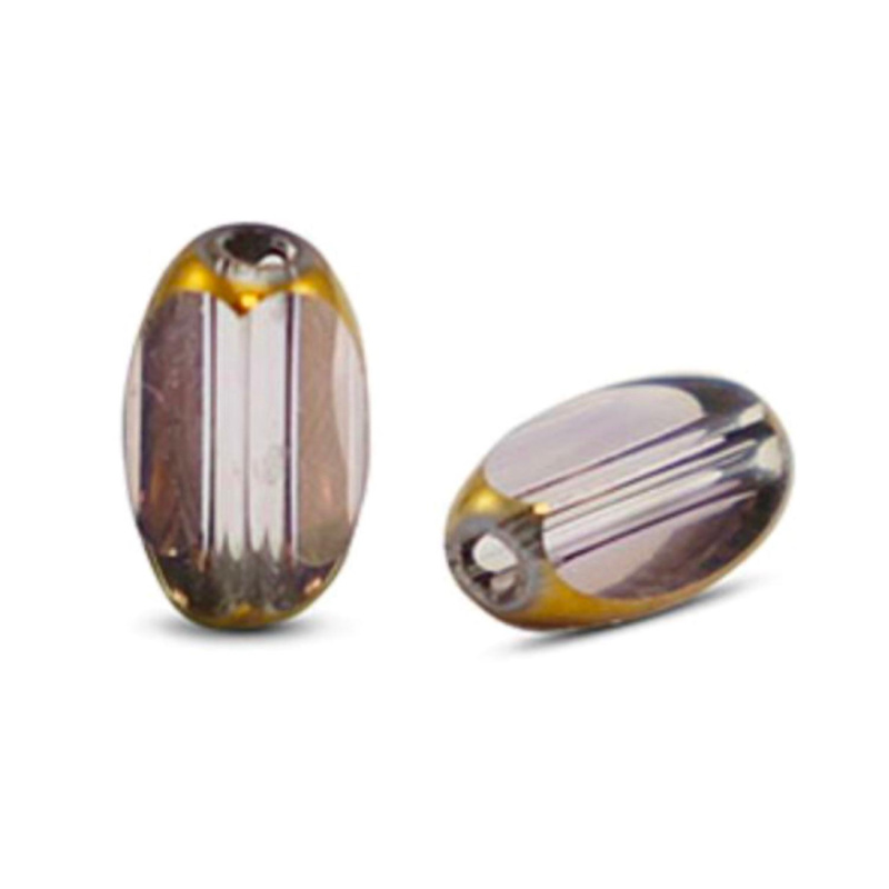 Oválna sklenená korálka 6 x 2,5 mm, 10 ks, priehľadná fialovo-zlatá