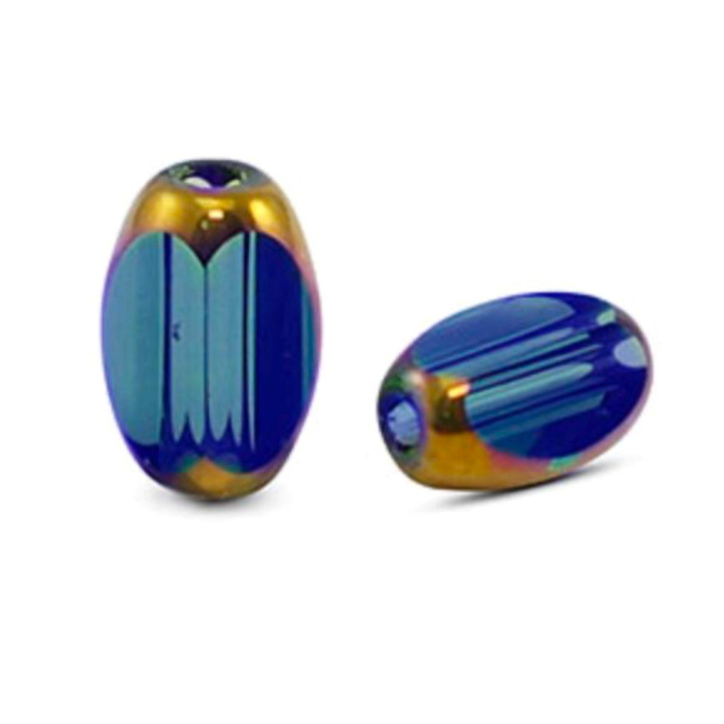 Oválna sklenená korálka 6 x 2,5 mm, 10 ks, priehľadná royal modro-zlatá