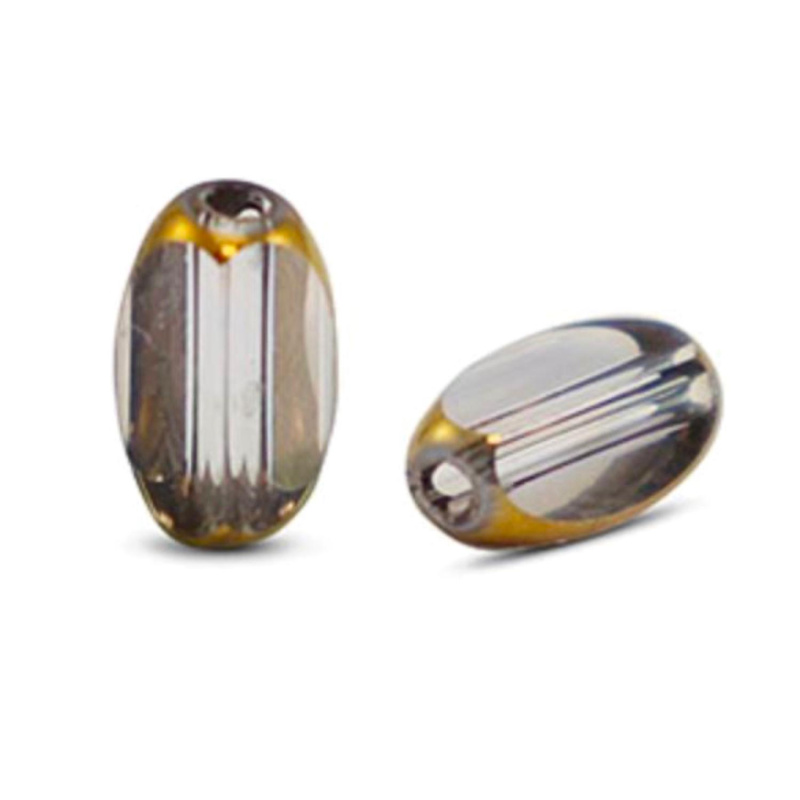 Oválna sklenená korálka 6 x 2,5 mm, 10 ks, priehľadná šedo-zlatá
