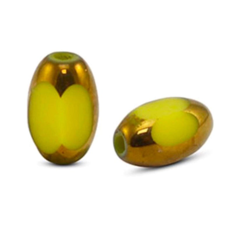 Oválna sklenená korálka 6 x 2,5 mm, 10 ks, žlto-zlatá