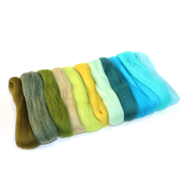Ovčie rúno na plstenie česané, 50 g, MIX VODA, 12 ks 