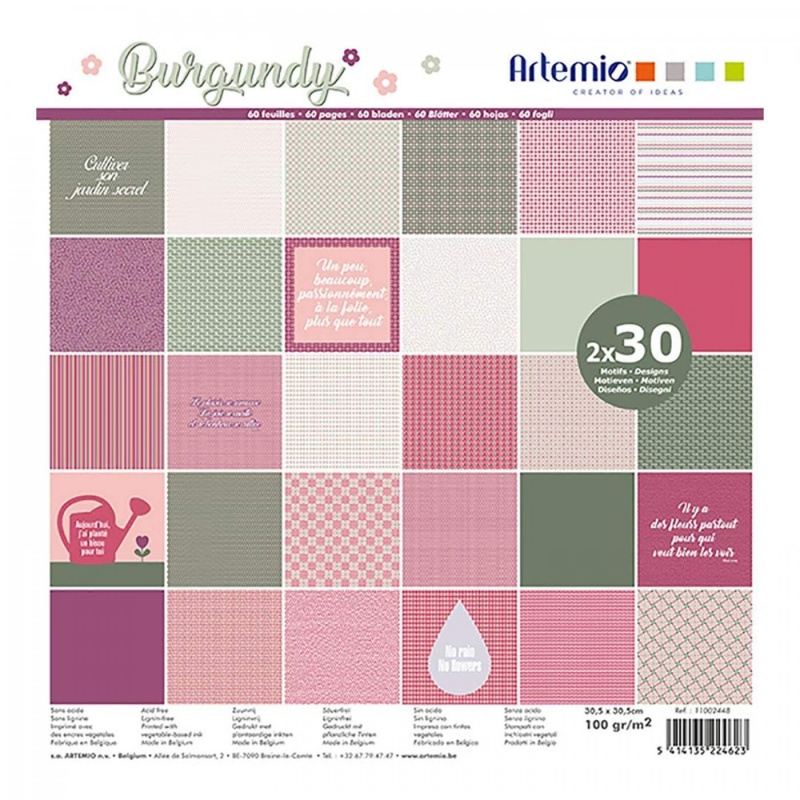 Papier na scrapbooking, Burgundy, 60 ks, 100 g