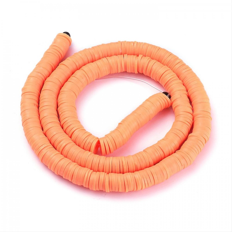 Polymérové korálky, placky, 6 mm, šnúra, oranžové