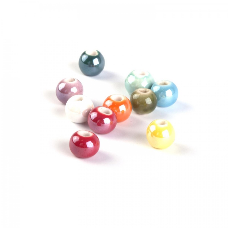 Porcelánová korálka perleťová, 8 mm, mix farieb