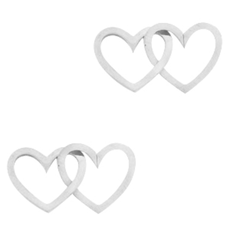 Prívesok z nerezovej ocele, dvojité srdce strieborné
