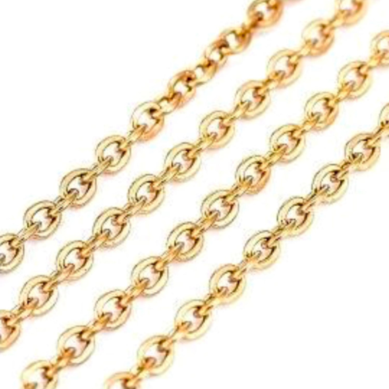 Retiazka oválne očká  2,5 x 2 x 0,5 mm, oceľ, farba zlatá, 1 m