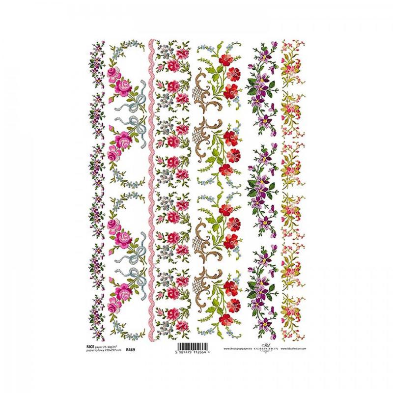 Ryžový papier na decoupage, A4, bordúra kvety 2
