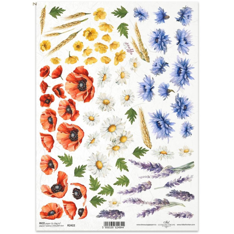 Ryžový papier na decoupage, A4, lúčne kvety 2