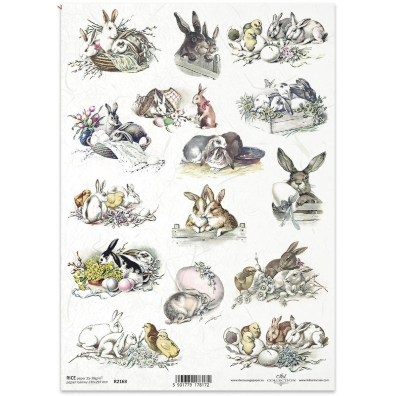 Ryžový papier na decoupage, A4, motív veľkonočné zajace 3