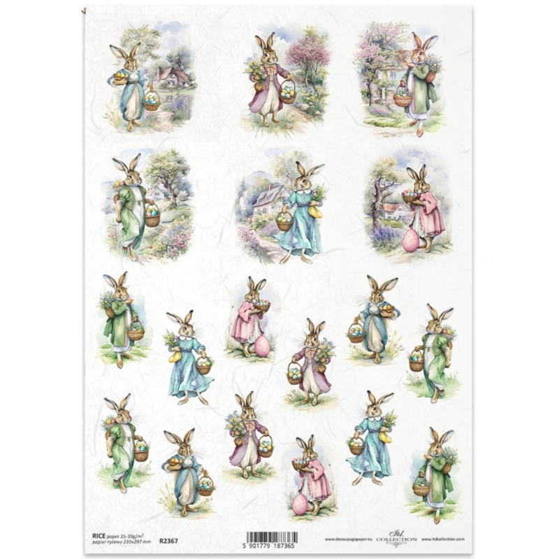 Ryžový papier na decoupage, A4, veľkonočné zajace 2