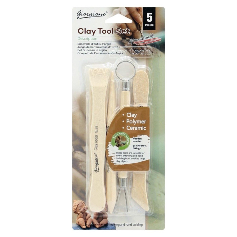 Sada drevených nástrojov na modelovanie z hliny, 5 ks