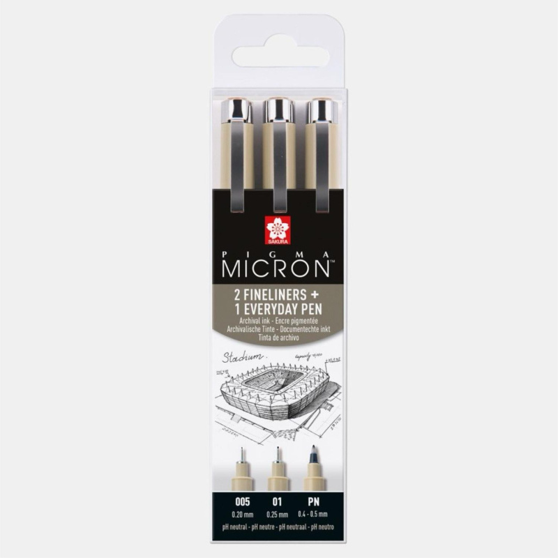 SAKURA Pigma Micron fineliner, sada Architecture 3 ks
