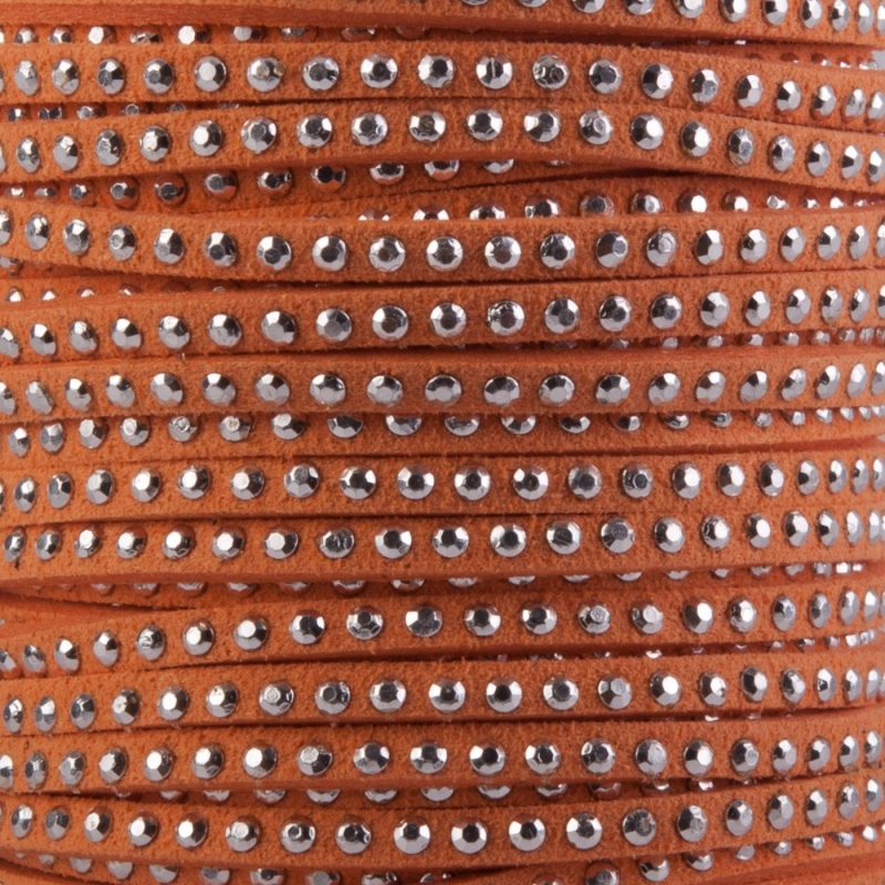 Semišová šnúrka, vybíjaná strieborná, oranžová 1 m