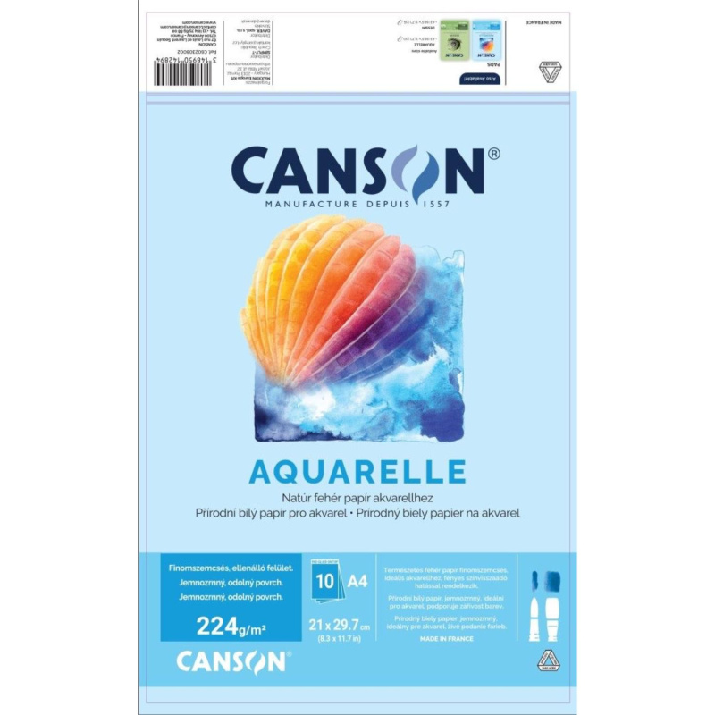 Skicár CANSON FineFace Aquarelle, 224g, A4 - 21 x 29,7 cm, 10 listov