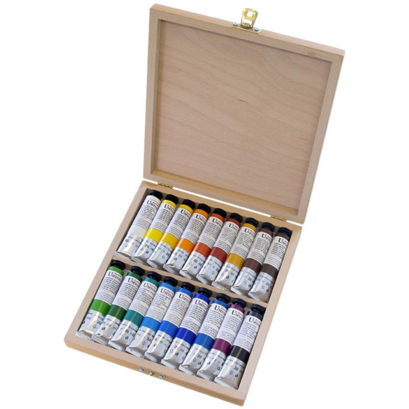 Umton sada olejových farieb v drevenej kazete, 18 ks